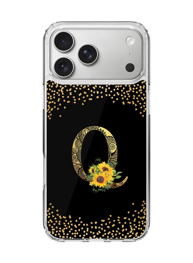 Stylizedd Classic Clear MagSafe Case for iPhone 17 Pro Max , Hybrid Soft Case Flexible Edges Anti Drop TPU PC Gel Thin Transparent Cover [ Designed for iPhone 17 Pro Max ] - Custom Monogram Initial Letter Floral Pattern Alphabet - Q ( Black )
