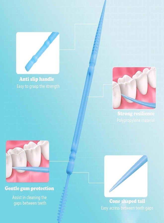 Street27® 200 Pcs Interdental Brush Ultra Tight Bristles Tooth Flossing Double Head Oral Dental Hygiene Brush Tooth Pick Flosser Toothpick Sticks For Teeth Oral Dental Care Brush Cleaning Tool (Blue) - Image 4