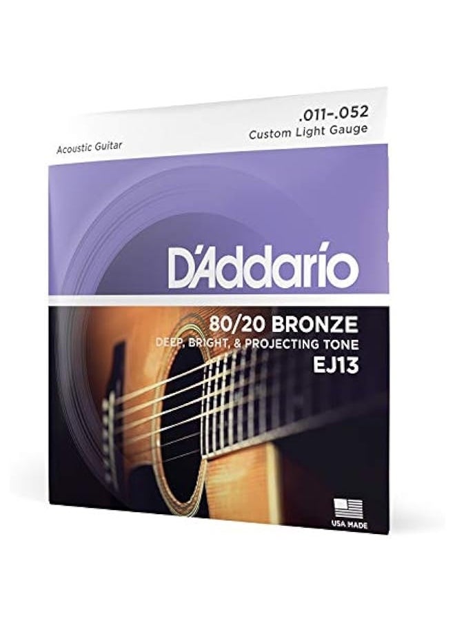 D'Addario Guitar Strings - Acoustic Guitar Strings - 80/20 Bronze - For 6 String Guitar - Deep, Bright, Projecting Tone - EJ13 - Custom Light, 11-52(Pack of 1)  - Image 1