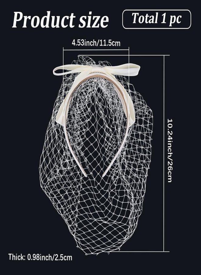 CABODYALS White Mesh Veil Headband With Hair Clip Vintage Gauze Cloth Elegant Bowknot 1920s Flapper Fascinator Head Accessories Tulle Headbands for Women Bridal Wedding Cosplay Tea Party Halloween - Image 2