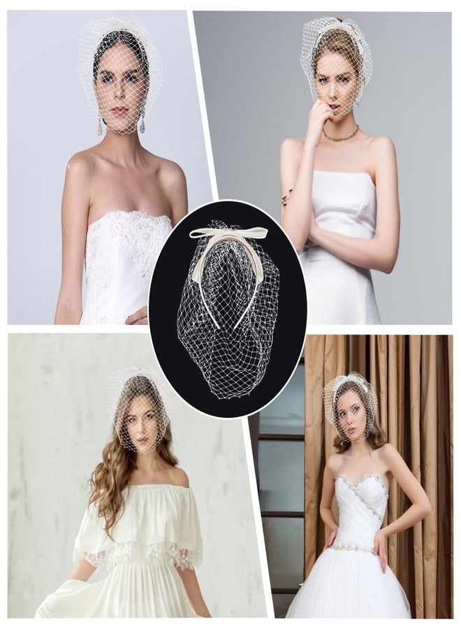 CABODYALS White Mesh Veil Headband With Hair Clip Vintage Gauze Cloth Elegant Bowknot 1920s Flapper Fascinator Head Accessories Tulle Headbands for Women Bridal Wedding Cosplay Tea Party Halloween - Image 5