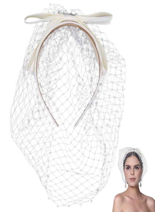 CABODYALS White Mesh Veil Headband With Hair Clip Vintage Gauze Cloth Elegant Bowknot 1920s Flapper Fascinator Head Accessories Tulle Headbands for Women Bridal Wedding Cosplay Tea Party Halloween - Image 1