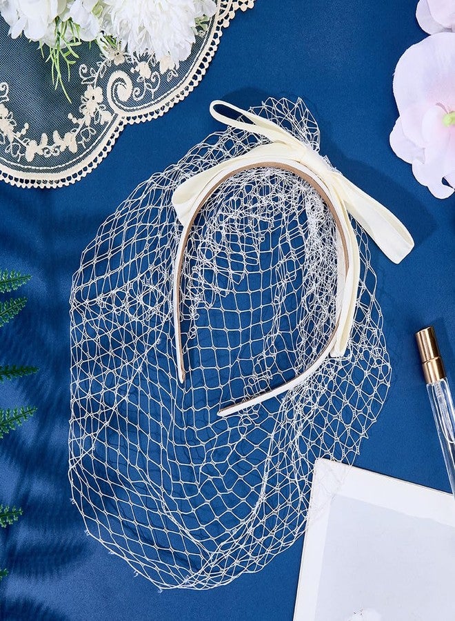 CABODYALS White Mesh Veil Headband With Hair Clip Vintage Gauze Cloth Elegant Bowknot 1920s Flapper Fascinator Head Accessories Tulle Headbands for Women Bridal Wedding Cosplay Tea Party Halloween - Image 4