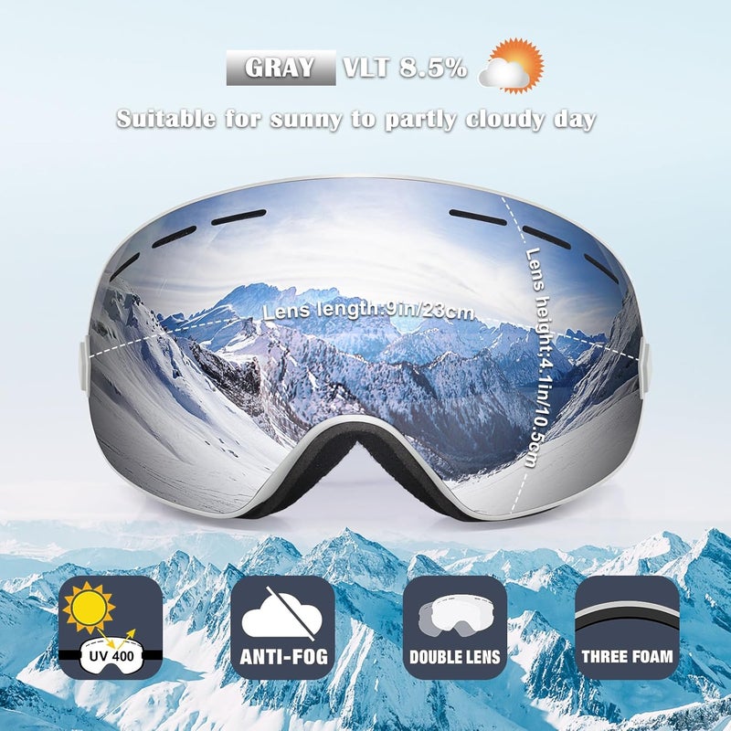 EXP VISION Snowboard Ski Goggles Men Women Youth, Anti Fog OTG Winter Snow Goggles Spherical Detachable Lens - Image 2