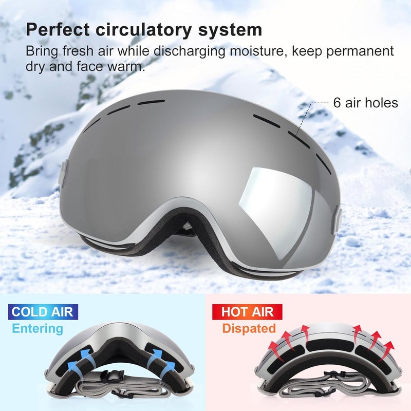 EXP VISION Snowboard Ski Goggles Men Women Youth, Anti Fog OTG Winter Snow Goggles Spherical Detachable Lens - Image 4