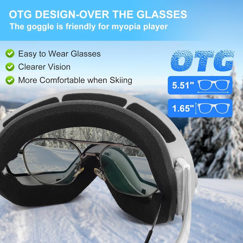 EXP VISION Snowboard Ski Goggles Men Women Youth, Anti Fog OTG Winter Snow Goggles Spherical Detachable Lens - Image 5