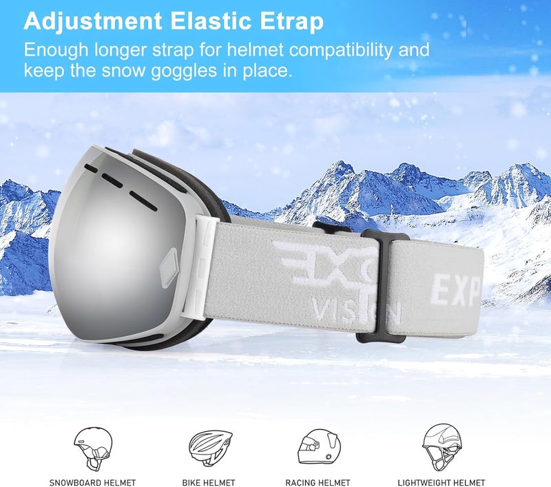 EXP VISION Snowboard Ski Goggles Men Women Youth, Anti Fog OTG Winter Snow Goggles Spherical Detachable Lens - Image 3