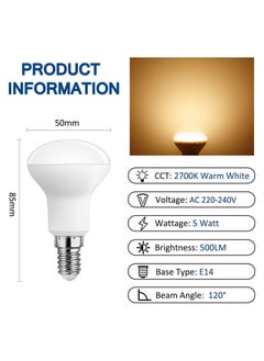 E14 LED Spotlight Bulbs, R50 5W Dimmable, Warm White 2700K, 500LM, 120° Beam Angle, Equivalent to 40W R50, AC 230V, SES Screw Reflector 4 Pcs Small Edison (Warm White) - pzsku/Z07AF26234213B58444E2Z/45/_/1704875019/b3671a71-22eb-41a0-bfcd-1e497eac6800