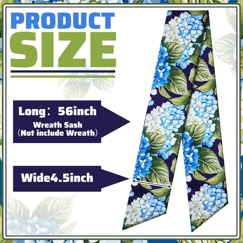 CraftyDream Wreath Sash for Front Door Wreath Satin Sash Blank Sashes Embroidery Monogram Yard Doorway Indoor Outdoor Wall Ribbon Bow Home Decor(Blue, Green,Summer Hydrangea) - Image 3
