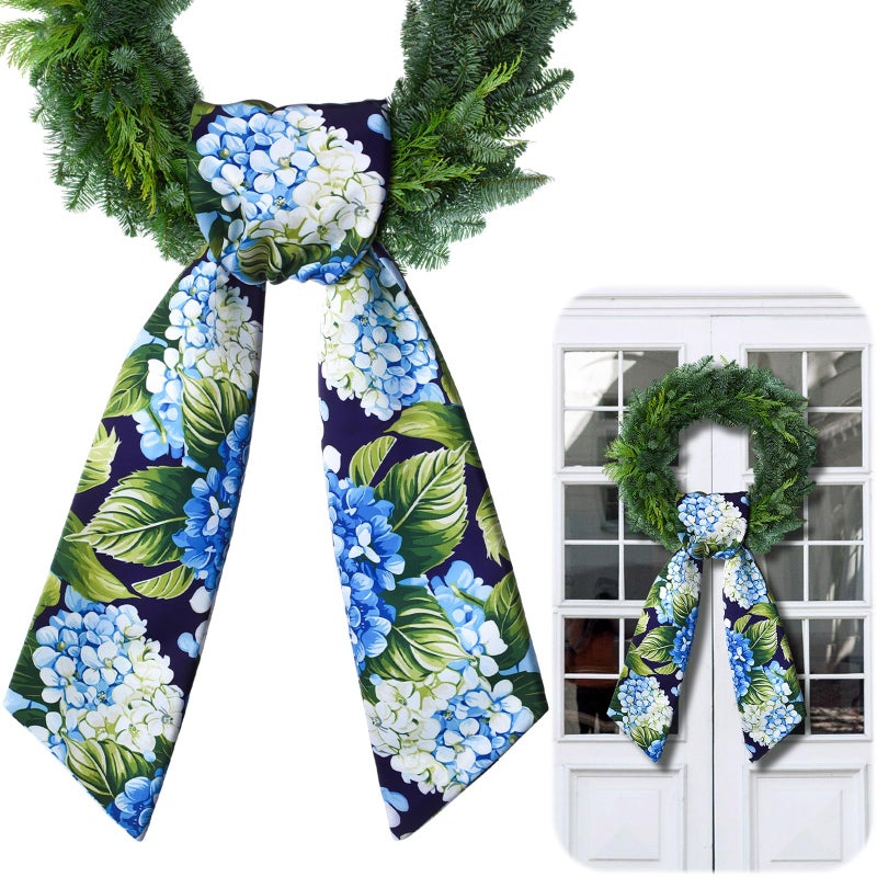 CraftyDream Wreath Sash for Front Door Wreath Satin Sash Blank Sashes Embroidery Monogram Yard Doorway Indoor Outdoor Wall Ribbon Bow Home Decor(Blue, Green,Summer Hydrangea) - Image 1