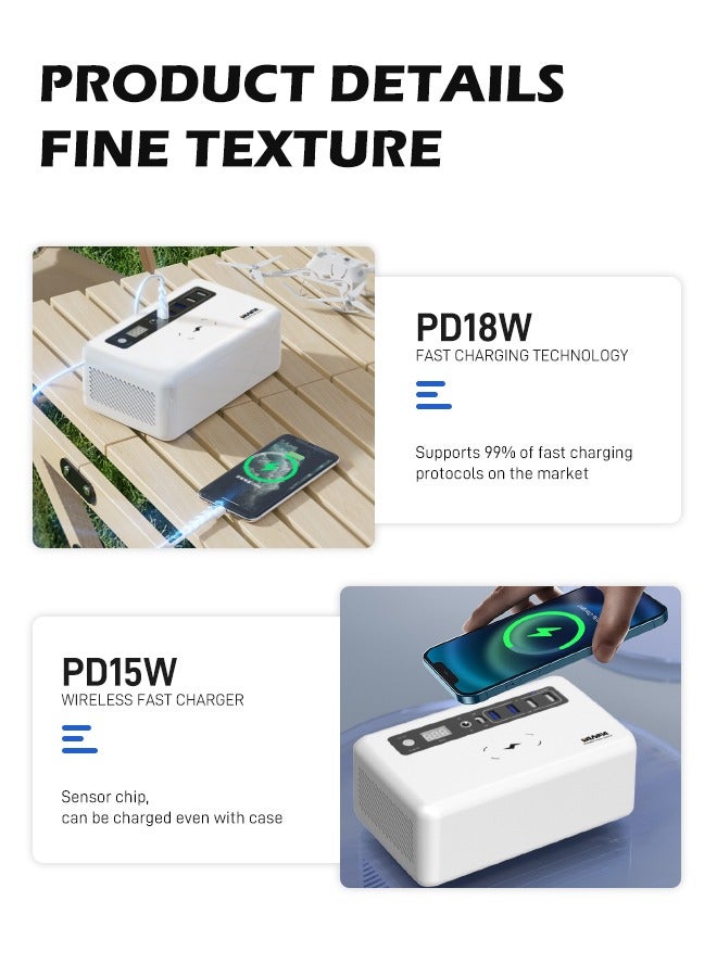 فانپا محطة طاقة محمولة 200 واط، بطارية ليثيوم 180 واط/ساعة، بنك طاقة شمسي بإخراج لاسلكي ومنافذ AC/DC/PD/USB للتخييم  تحسينات الترجمة: - Image 3