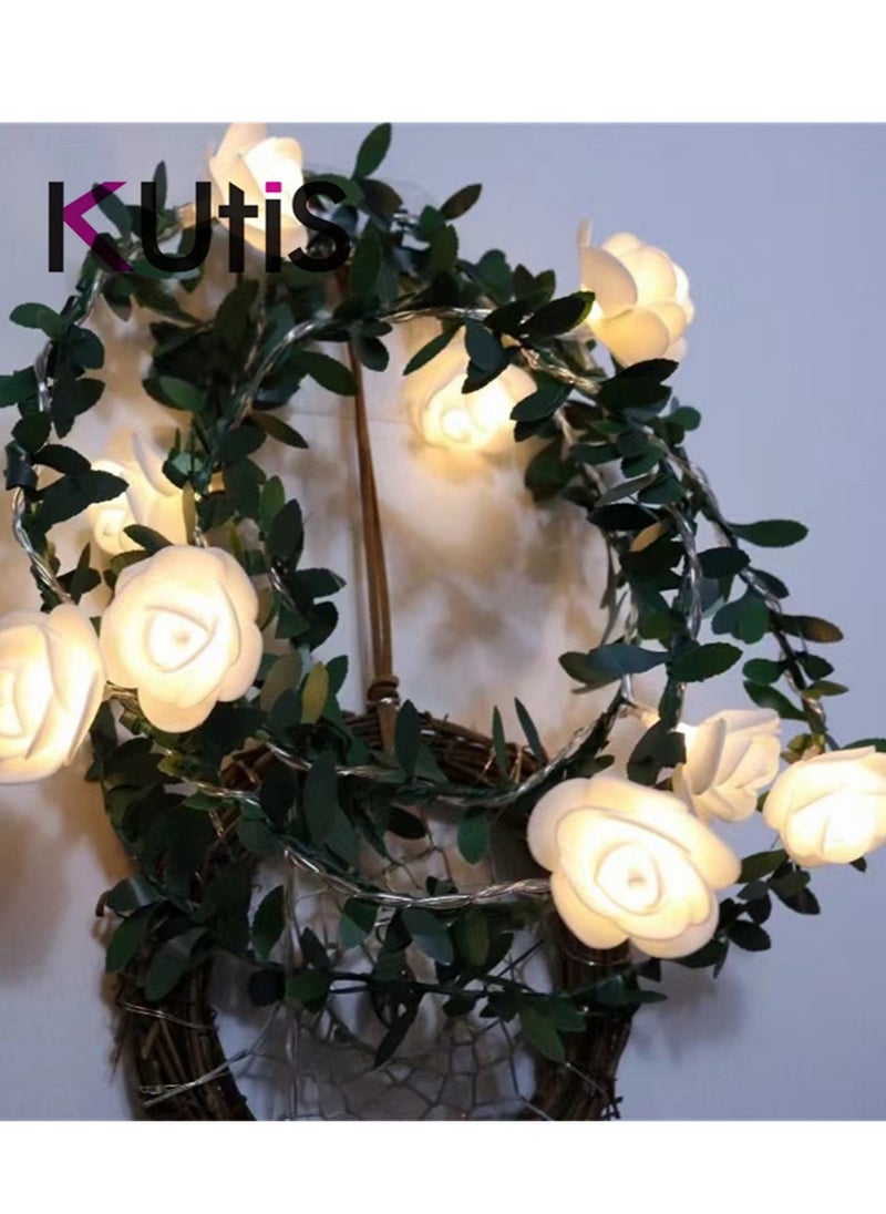 Kutis 20-Piece LED Rose String Light With Clear Cable And Battery Box White 3meter  - Image 1