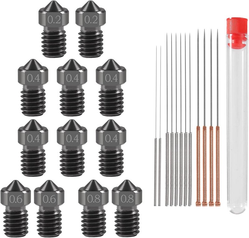 AITIAO 3D Printer Extruder Nozzle 0.2 0.4 0.6 0.8mm Hardened Steel Nozzle Extruder Print Head +Stainless Steel Cleaning Kit for 1.75mm Filament V5-V6 3D Printer Prusa I3 (12PCS) - Image 1