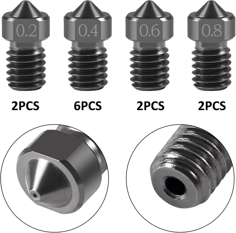 AITIAO 3D Printer Extruder Nozzle 0.2 0.4 0.6 0.8mm Hardened Steel Nozzle Extruder Print Head +Stainless Steel Cleaning Kit for 1.75mm Filament V5-V6 3D Printer Prusa I3 (12PCS) - Image 4