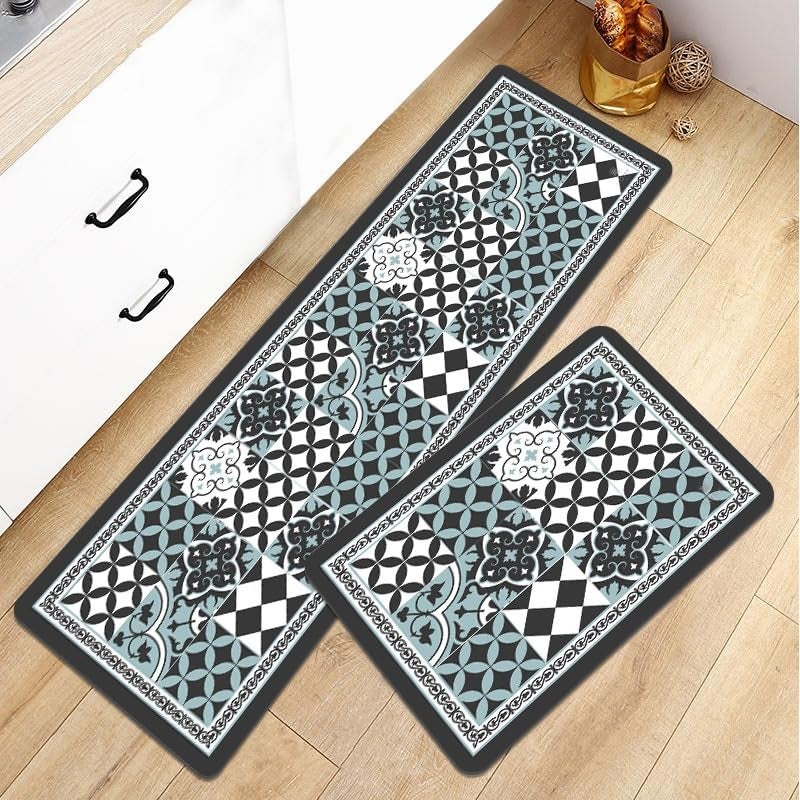 Home-Cloud HomeCloud Rubber Kitchen Mats for Floor Set of 2 Pcs|Non-Skid, Soft Absorbent Rugs for Kitchen, Laundry, and Hallway|120x40cm, 40x60cm| 4mm Thickness (Moroccan_Blue) - Image 2