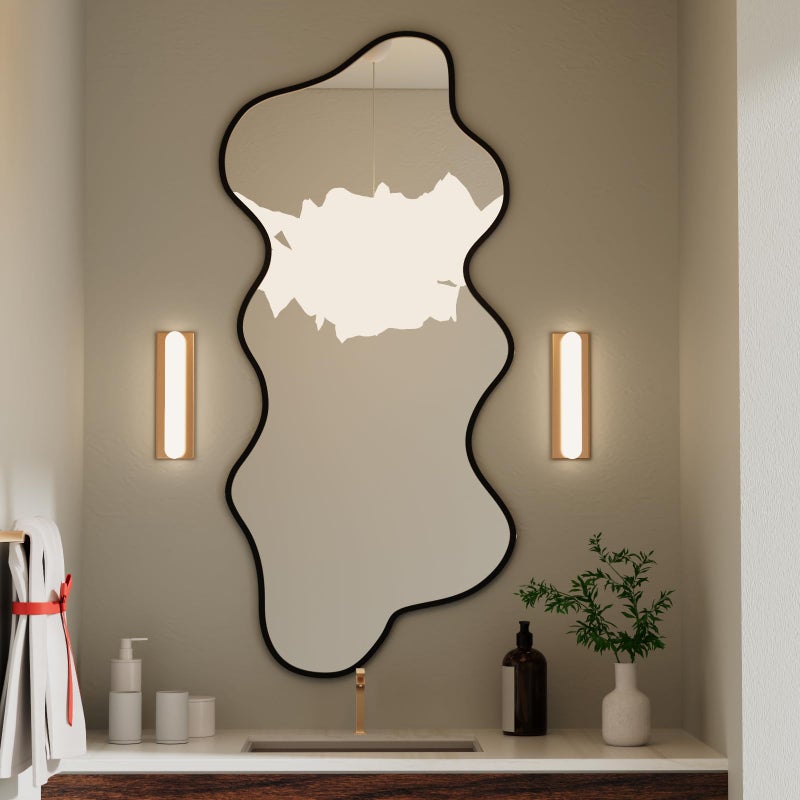 osemy Irregular Wavy Wall Mirror Asymmetrical Shaped Aluminum Alloy Framed Big Unique Full Length Mirror for Living Room Bathroom Bedroom Entryway Fireplace (Black, 47"x21") - Image 2