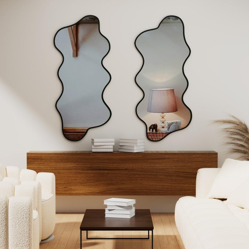 osemy Irregular Wavy Wall Mirror Asymmetrical Shaped Aluminum Alloy Framed Big Unique Full Length Mirror for Living Room Bathroom Bedroom Entryway Fireplace (Black, 47"x21") - Image 4