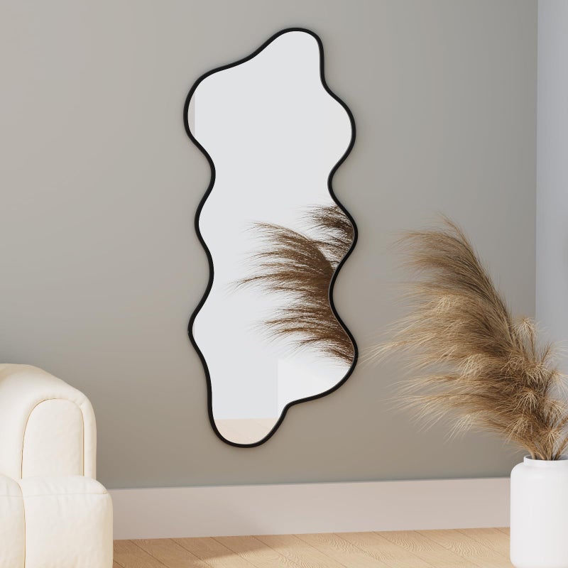 osemy Irregular Wavy Wall Mirror Asymmetrical Shaped Aluminum Alloy Framed Big Unique Full Length Mirror for Living Room Bathroom Bedroom Entryway Fireplace (Black, 47"x21") - Image 3