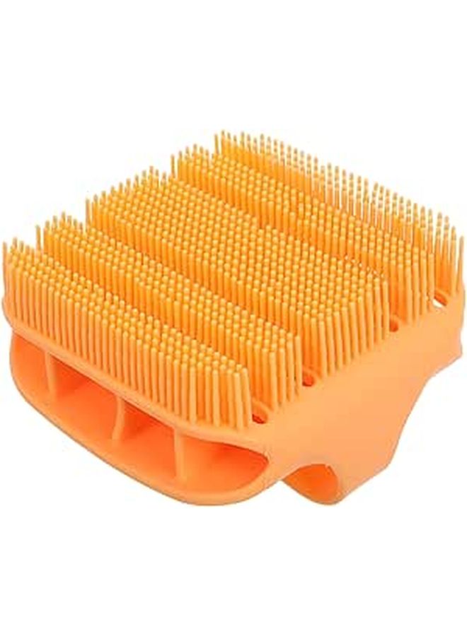 Orange Silicone Square Bath Brush With Massage Scrubber For Body Exfoliation Back Cleaning - Image 1