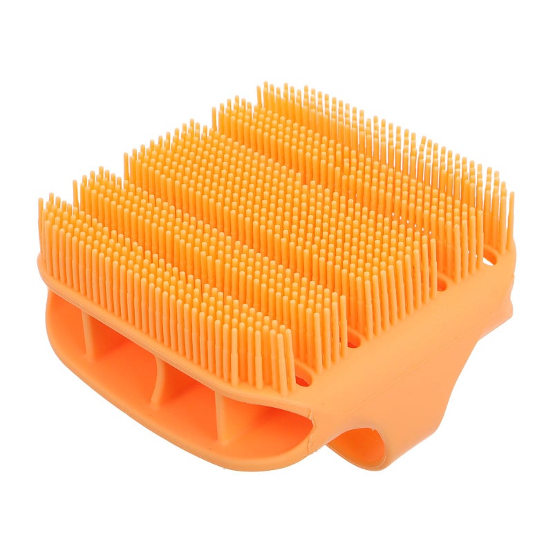 Orange Silicone Square Bath Brush With Massage Scrubber For Body Exfoliation Back Cleaning - Image 2