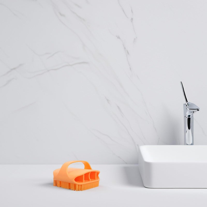 Orange Silicone Square Bath Brush With Massage Scrubber For Body Exfoliation Back Cleaning - Image 5