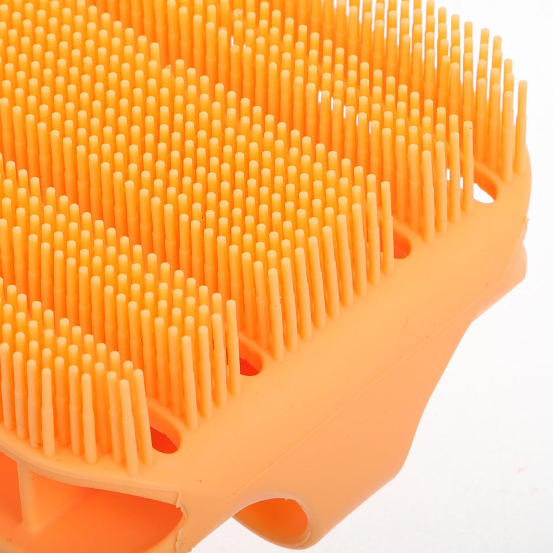 Orange Silicone Square Bath Brush With Massage Scrubber For Body Exfoliation Back Cleaning - Image 4