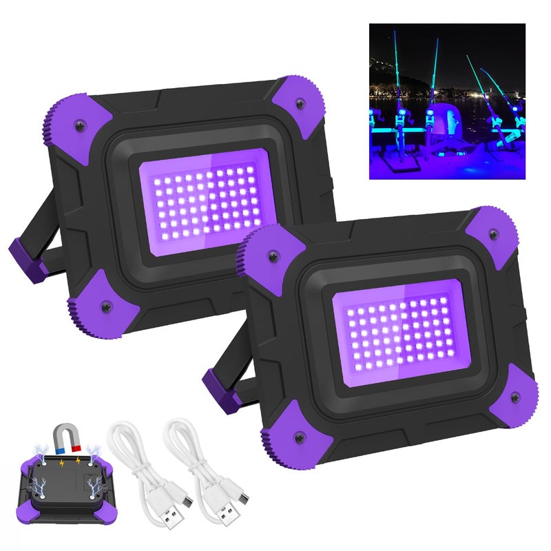 T-SUN TSUN Rechargeable Black Lights Battery Powered Black Light for Fishing Portable Work Light for Glow Party Body Paint Fluorescent Poster Neon Party 2 Packs - Image 2