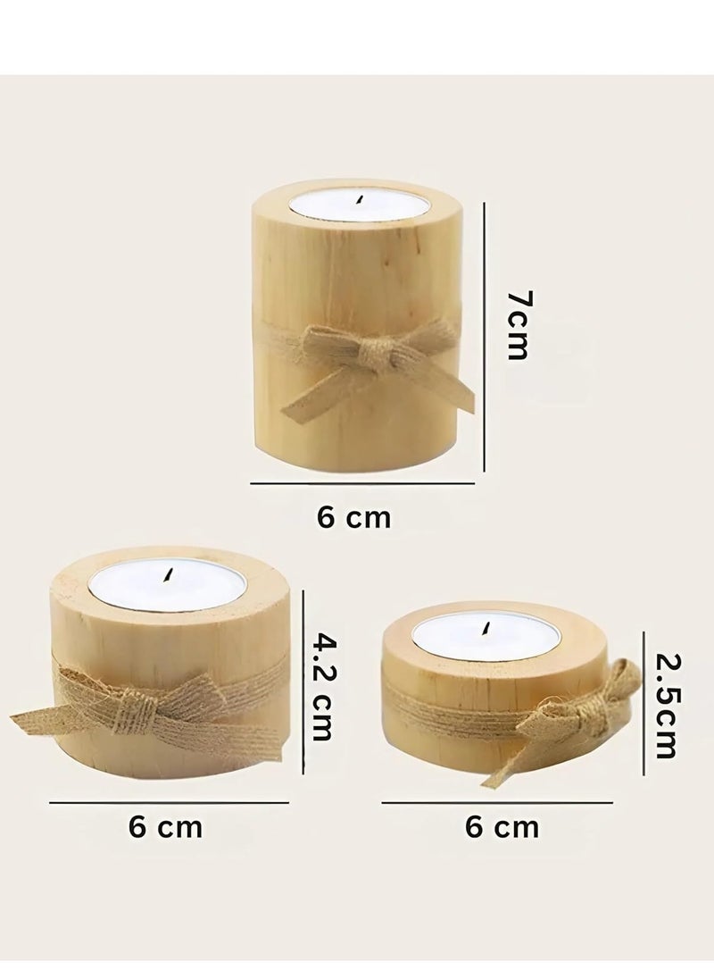Cozy Nest 3 Piece Rustic Wooden Tea Light Cylindrical Candlestick Holders with Bowknot & Succulent Pot–Decorative Table Centerpieces for Wedding Party Birthday Holiday & Home Decoration  - Image 2