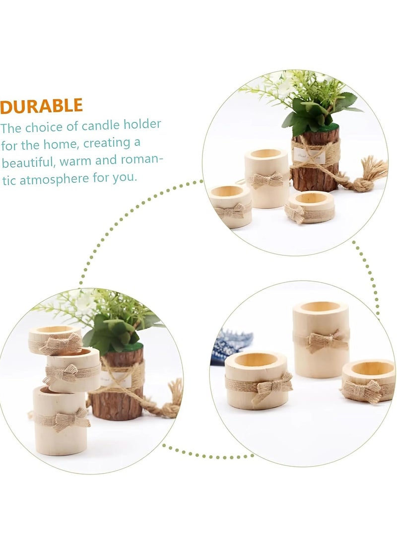Cozy Nest 3 Piece Rustic Wooden Tea Light Cylindrical Candlestick Holders with Bowknot & Succulent Pot–Decorative Table Centerpieces for Wedding Party Birthday Holiday & Home Decoration  - Image 3