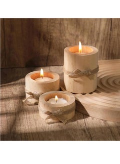 Cozy Nest 3 Piece Rustic Wooden Tea Light Cylindrical Candlestick Holders with Bowknot & Succulent Pot–Decorative Table Centerpieces for Wedding Party Birthday Holiday & Home Decoration  - Image 4