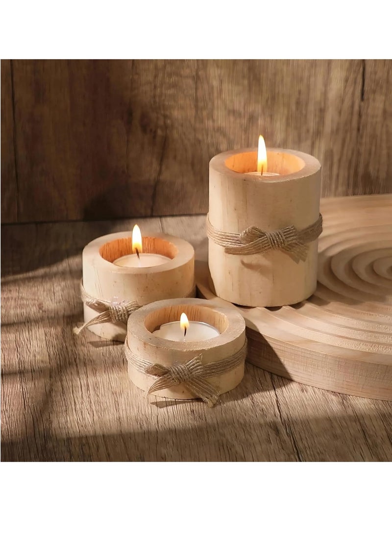 Cozy Nest 3 Piece Rustic Wooden Tea Light Cylindrical Candlestick Holders with Bowknot & Succulent Pot–Decorative Table Centerpieces for Wedding Party Birthday Holiday & Home Decoration  - Image 4