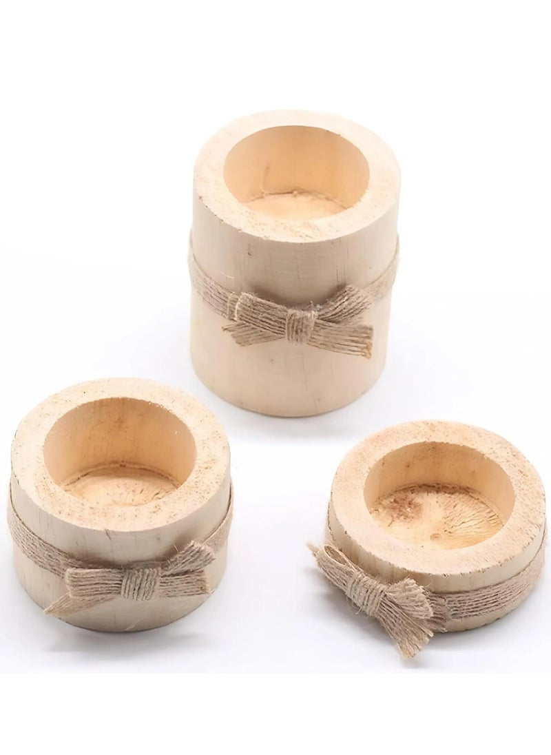 Cozy Nest 3 Piece Rustic Wooden Tea Light Cylindrical Candlestick Holders with Bowknot & Succulent Pot–Decorative Table Centerpieces for Wedding Party Birthday Holiday & Home Decoration  - Image 5