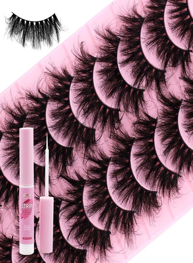 فادڤان رموش صناعية من فادفان، رموش من المنك الصناعي، كثافة 6D، رموش طويلة وجذابة بتصميم عين القطة، تبدو كأنها وصلات رموش، مع غراء للرموش، عبوة من 10 أزواج - D02 - Image 1