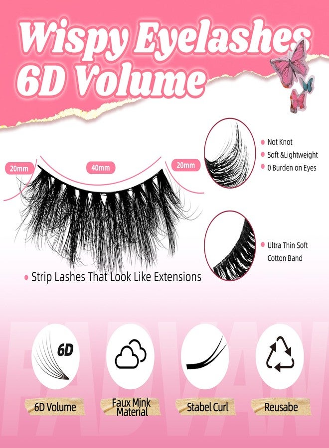 فادڤان رموش صناعية من فادفان، رموش من المنك الصناعي، كثافة 6D، رموش طويلة وجذابة بتصميم عين القطة، تبدو كأنها وصلات رموش، مع غراء للرموش، عبوة من 10 أزواج - D02 - Image 2