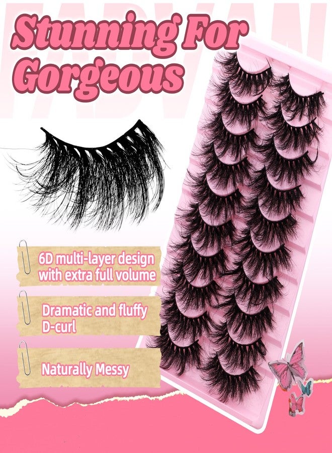 فادڤان رموش صناعية من فادفان، رموش من المنك الصناعي، كثافة 6D، رموش طويلة وجذابة بتصميم عين القطة، تبدو كأنها وصلات رموش، مع غراء للرموش، عبوة من 10 أزواج - D02 - Image 3