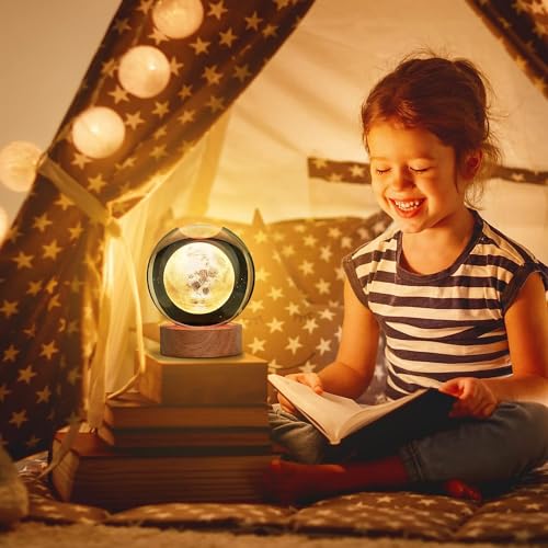 SHOPOGENIX Solar System Moon Crystal Ball Night Light 60mm,Glass Ball Night LED Lamp with USB Powered 2.4 Inch Wooden Base Colorful Crystal Ball for Gifts Men,Women,Kids,Boys,Girls (Moon Light) - Image 2