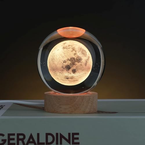 SHOPOGENIX Solar System Moon Crystal Ball Night Light 60mm,Glass Ball Night LED Lamp with USB Powered 2.4 Inch Wooden Base Colorful Crystal Ball for Gifts Men,Women,Kids,Boys,Girls (Moon Light) - Image 4