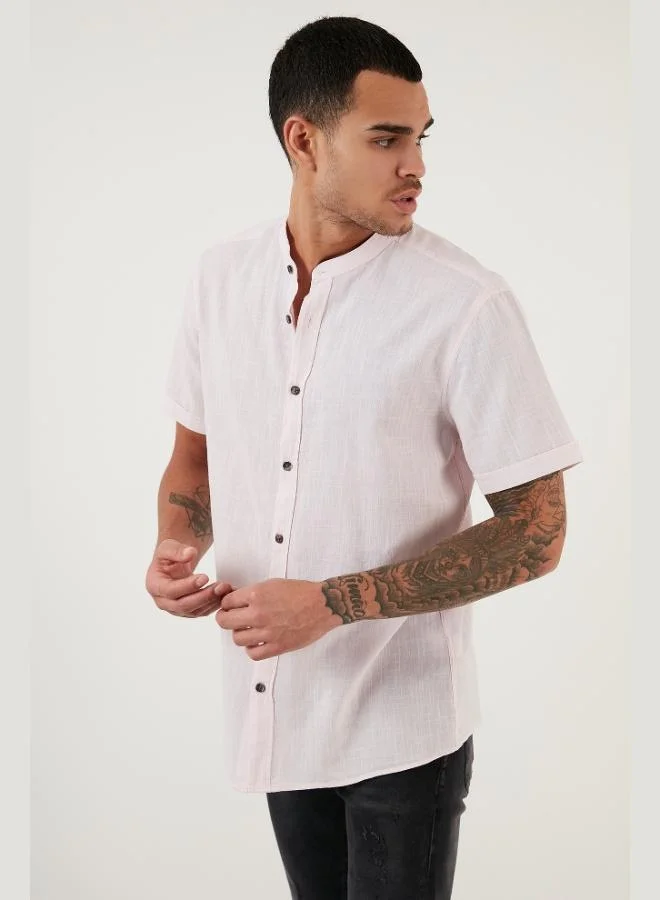 Buratti Buratti Cotton Linen Look Stand Collar Short Sleeve Shirt Men's SHIRT CF21S113899