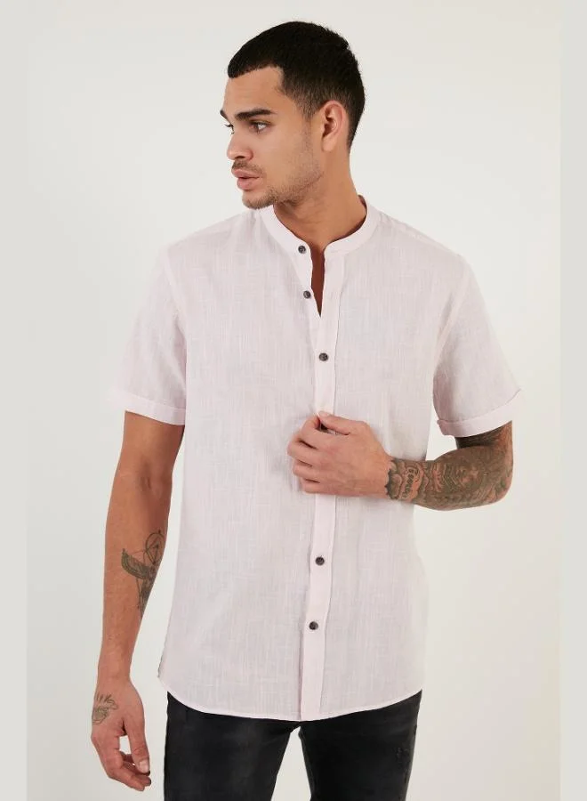 Buratti  Buratti Cotton Linen Look Stand Collar Short Sleeve Shirt Men's SHIRT CF21S113899 for Men | Best Price UAE