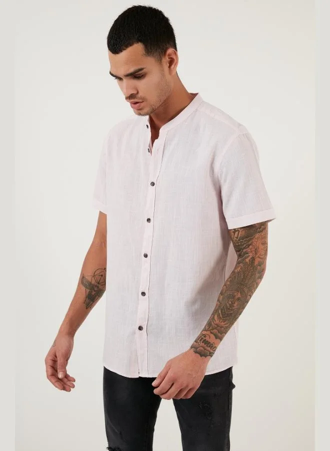Buratti  Buratti Cotton Linen Look Stand Collar Short Sleeve Shirt Men's SHIRT CF21S113899 for Men | Best Price UAE