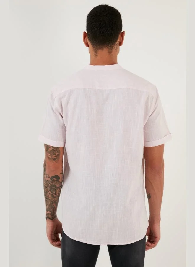 Buratti  Buratti Cotton Linen Look Stand Collar Short Sleeve Shirt Men's SHIRT CF21S113899 for Men | Best Price UAE