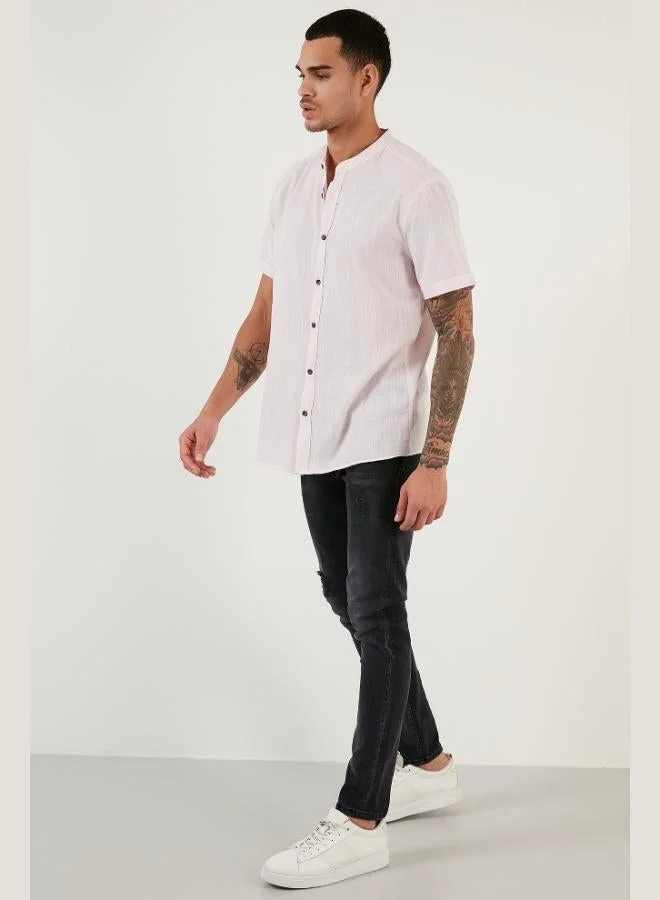 Buratti Buratti Cotton Linen Look Stand Collar Short Sleeve Shirt Men's SHIRT CF21S113899