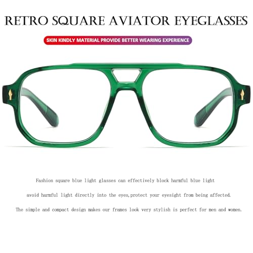PORADAY Blue Light Blocking Glasses for Women Men 70s Retro Square Aviator Eyeglasses Rectangle Computer Eyewear(Clear Green) - Image 5