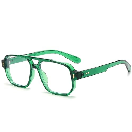 PORADAY Blue Light Blocking Glasses for Women Men 70s Retro Square Aviator Eyeglasses Rectangle Computer Eyewear(Clear Green) - Image 1