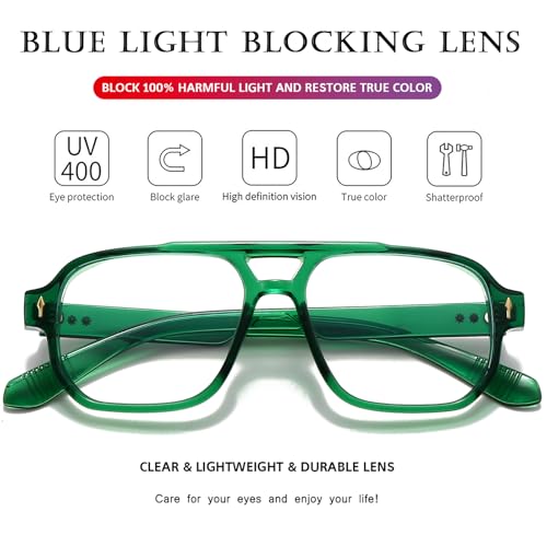 PORADAY Blue Light Blocking Glasses for Women Men 70s Retro Square Aviator Eyeglasses Rectangle Computer Eyewear(Clear Green) - Image 4
