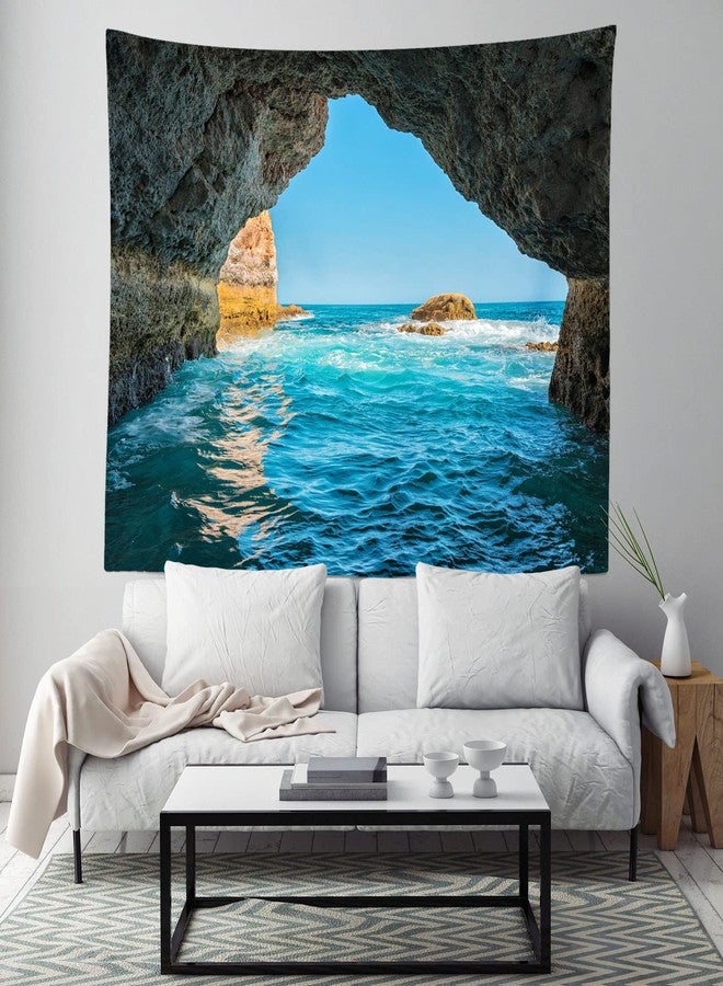 Loccor Sea Cave Tapestry Blue Ocean Water Waves Rocks Scenic Tapestries Nature Beach Island Landscape Wall Hanging for Bedroom Aesthetic Living Room Dorm Home Decor W80''xH60'' - Image 2
