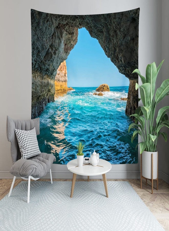Loccor Sea Cave Tapestry Blue Ocean Water Waves Rocks Scenic Tapestries Nature Beach Island Landscape Wall Hanging for Bedroom Aesthetic Living Room Dorm Home Decor W80''xH60'' - Image 5