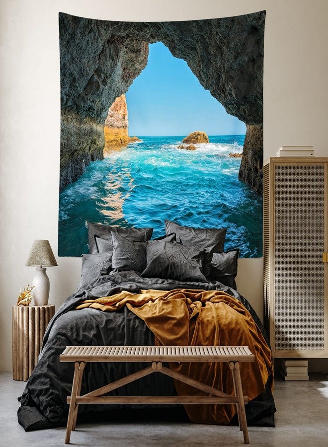 Loccor Sea Cave Tapestry Blue Ocean Water Waves Rocks Scenic Tapestries Nature Beach Island Landscape Wall Hanging for Bedroom Aesthetic Living Room Dorm Home Decor W80''xH60'' - Image 4