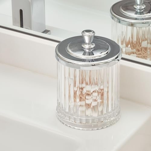 InterDesign iDesign Alston Bathroom Vanity Canister Jar for Cotton Balls, Swabs, Cosmetic Pads - Clear/Chrome 3.5" x 3.5" x 5.1" - Image 4