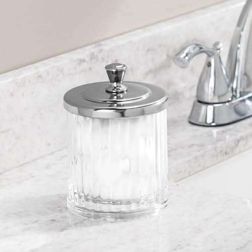 InterDesign iDesign Alston Bathroom Vanity Canister Jar for Cotton Balls, Swabs, Cosmetic Pads - Clear/Chrome 3.5" x 3.5" x 5.1" - Image 5